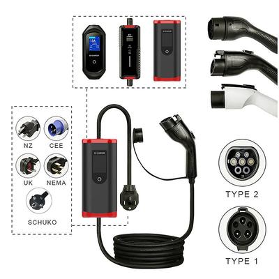 携帯型IP65 8A-32A 2000V 耐電電圧の調整可能なタイプ1EV カーチャージャー