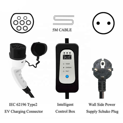電気自動車用のポータブルEV充電器 16A 電流調節 Iec 62196 Type2 Evse