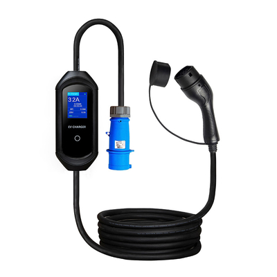 LCDディスプレイ 7Kw Type 2 携帯EV充電器 ブルー CEEプラグと調整電流